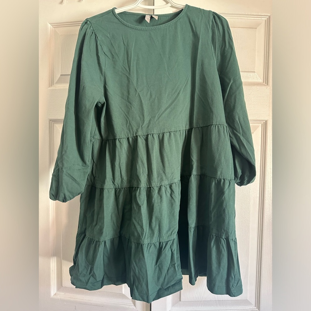 💜 Green Tiered Long Sleeve Shirt Dress